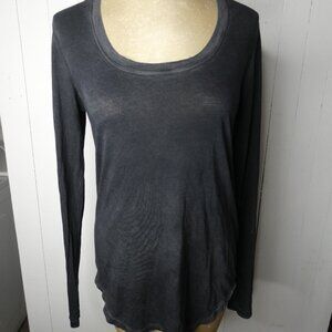 Cotton Citizen Women's S Grey Long Sleeve Burnout Top Scoop Neck Modal & Cotton